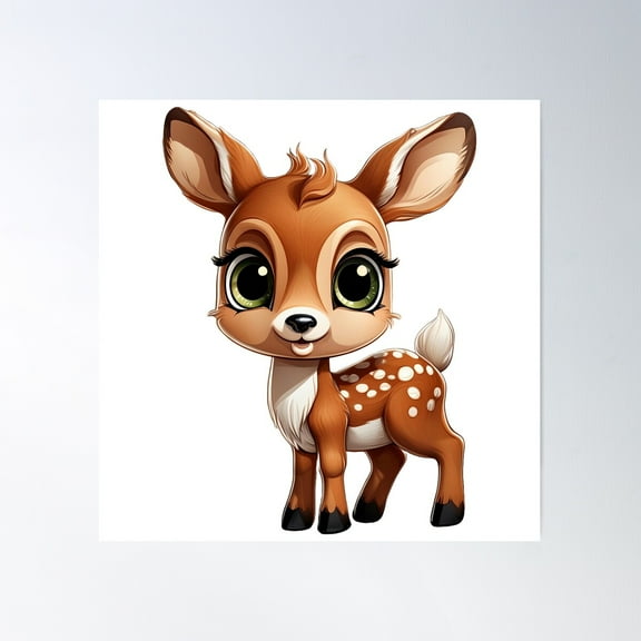 Whimsical Baby Deer, Cute Fawn, Doe Lover, Woodland Animal Cartoon Graphic Poster Wall Art, Modern Wall Decor For Living Room Bedroom, 17x17 UNFRAMED