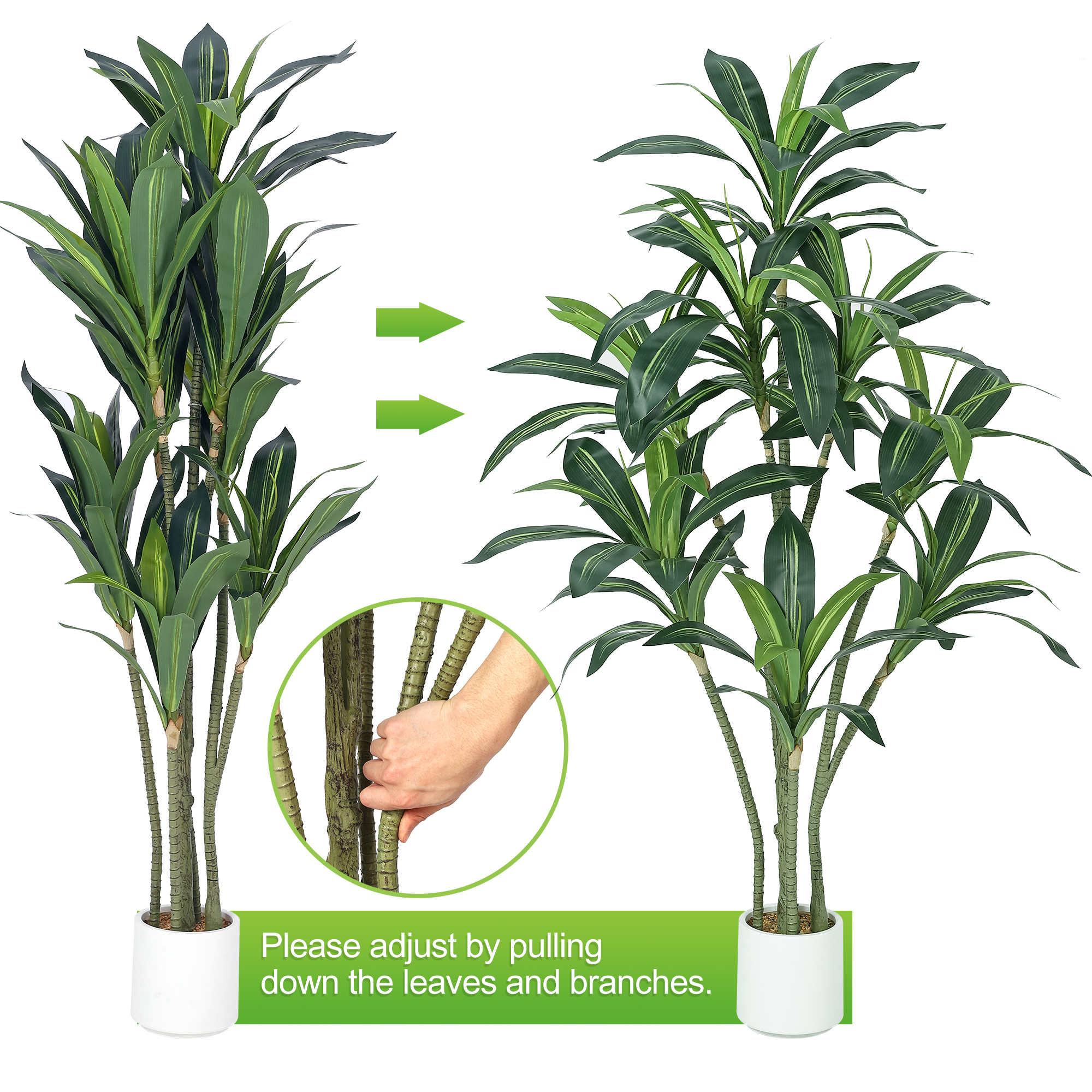66"Artificial Dracaena Plant Tree, Faux Tropical Yucca Floor Plant Tree in Pot for Home Decor, Fake Plant for Indoor, Outdoor, Office Decor, All Season Green