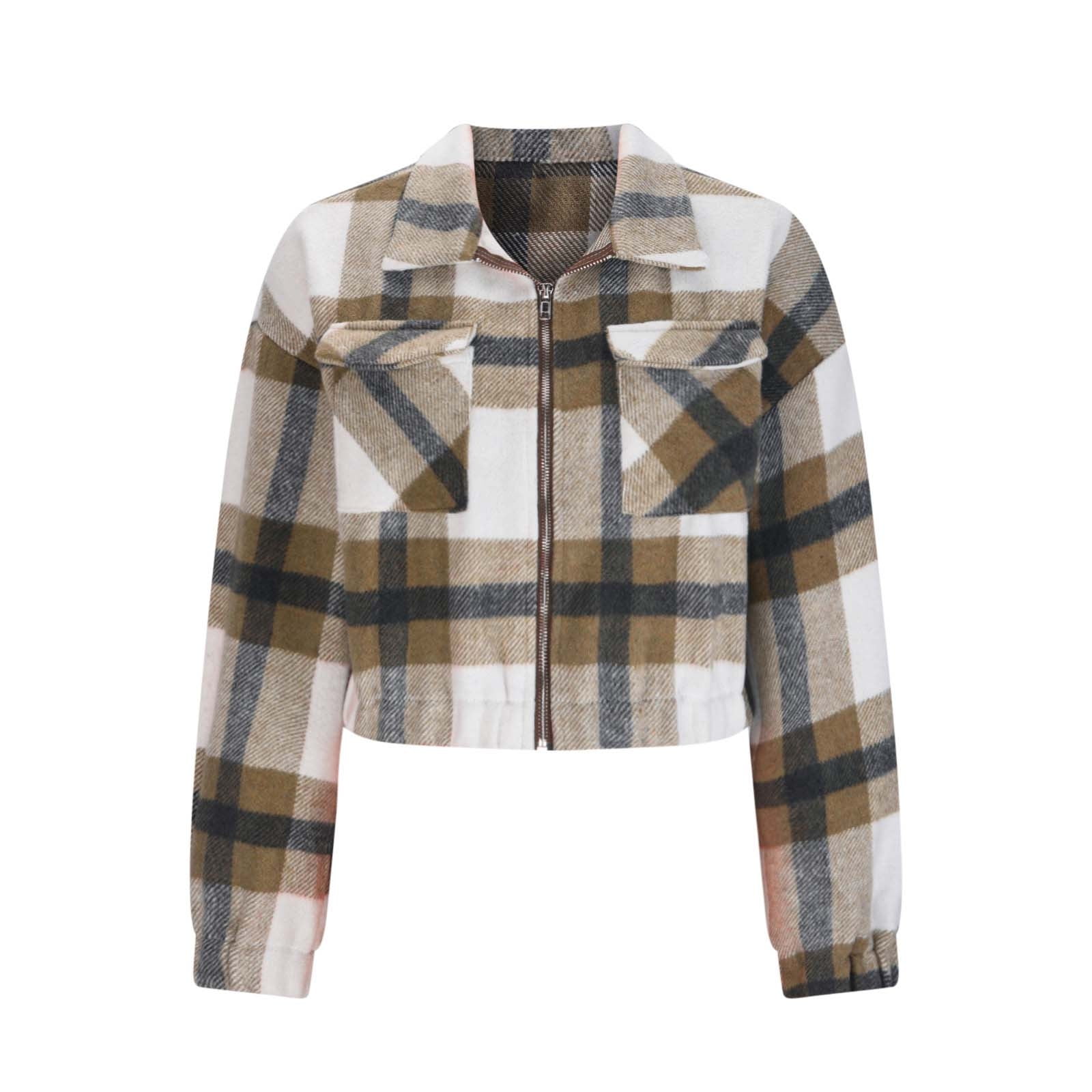 ジャケット・アウター Plaid Shacket Jacket For Women Button Women-s-Flannel-Plaid-Shacket-