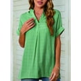thumbnail image 4 of Musefolio Women V Neck Short Sleeve Shirts Plaid Loose Flowy Blouse S-XXL, 4 of 6