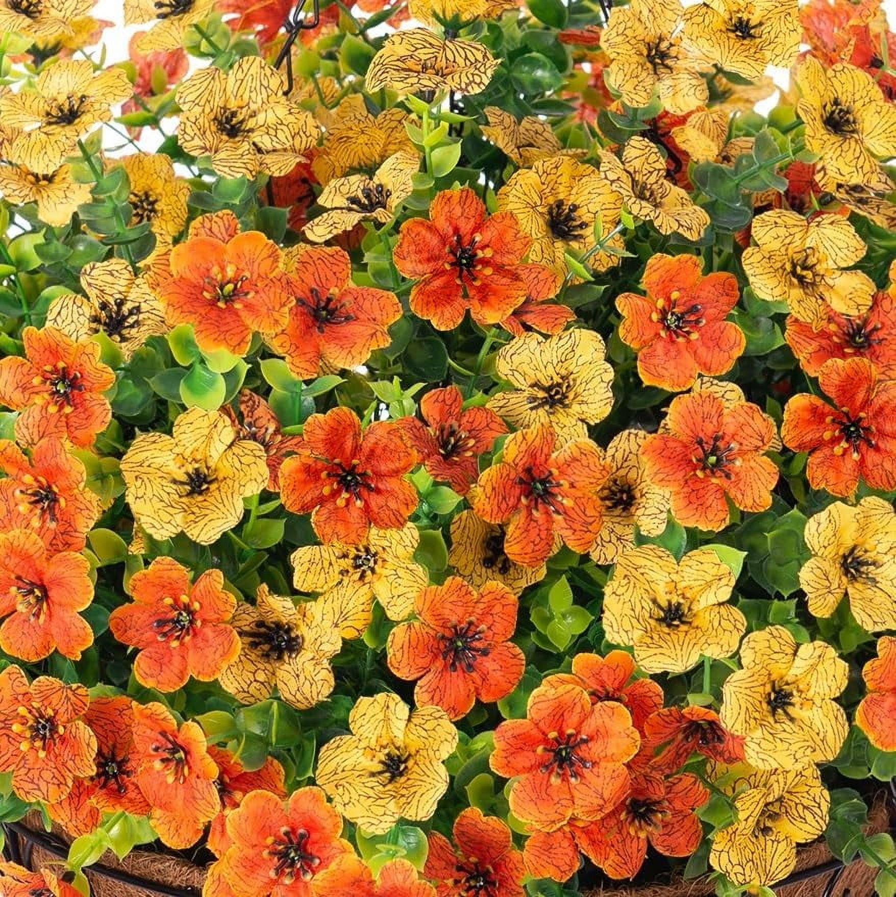 Artificial Fake Hanging Plants Flowers Basket for Fall Autumn Outdoor Decor, Faux Silk Orange Dasiy Flower Look Real UV Resistant for Outside Porch Home Patio Garden Decoration