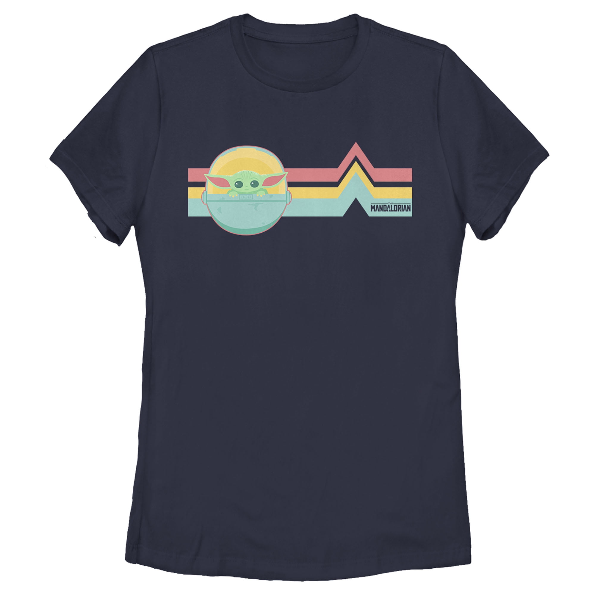 Women's Star Wars The Mandalorian The Child Retro Stripes Graphic Tee