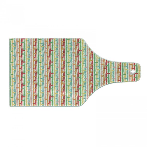 Colorful Cutting Board, Pastel Hearts with Vertical Color Stripes Abstract Retro Tones Happiness Joy Love, Decorative Tempered Glass Cutting and Serving Board, in 3 Sizes, by Ambesonne