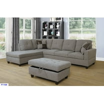 For-U Furnishing Gray Brown Linen Sectional Sofa, Left Facing Chaise, 74.5"D x 103.5"W x 35"H