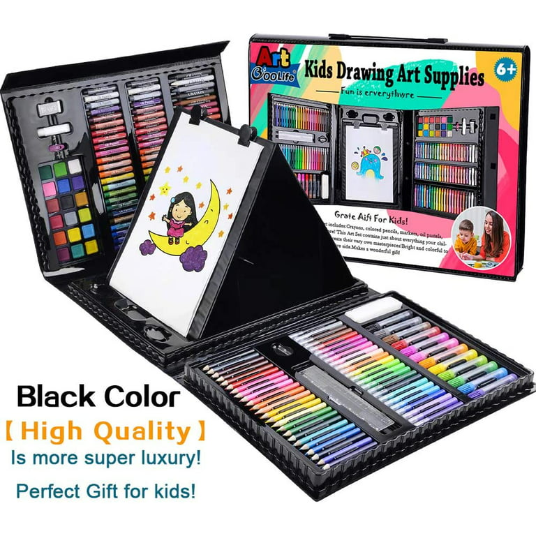 KIDDYCOLOR 211pcs Kids Art Supplies, Portable Painting & Drawing Art Kit  for Kids with Oil Pastels, Crayons, Colored Pencils, Markers, Double Sided  Trifold Easel Art Set for Girls Boys Teens Platic case 