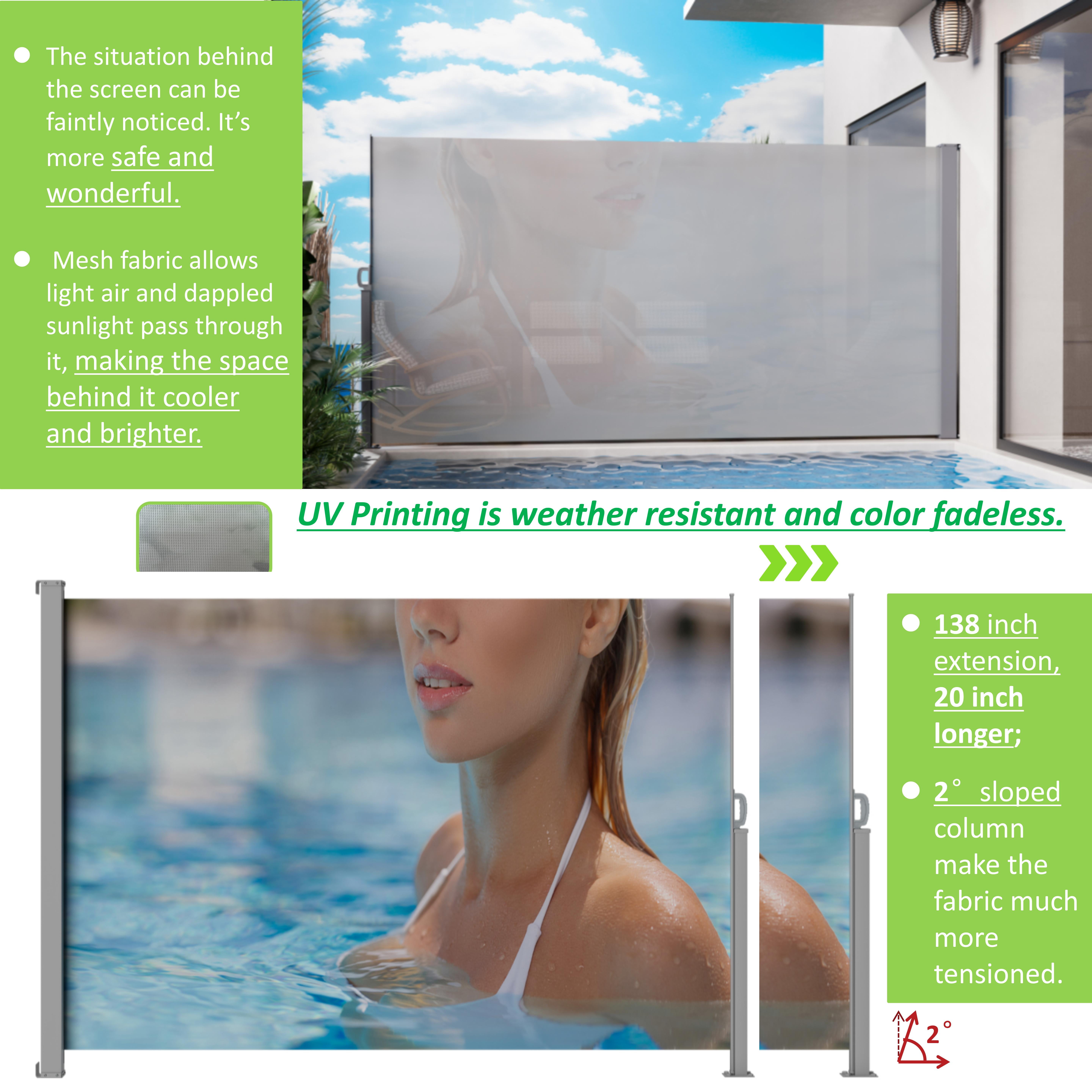 71"x138" Retractable Side Awning, Semi Transparent with UV Printing, UPF50+
