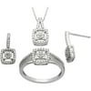 Diamond Accent Sterling Silver Square Pendant, Earrings and Ring Set