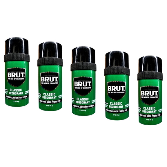 5 Pack - Brut Classic Round Deodorant for Men, Powerful Odor Protection, Aluminum Free, 2.7 OZ
