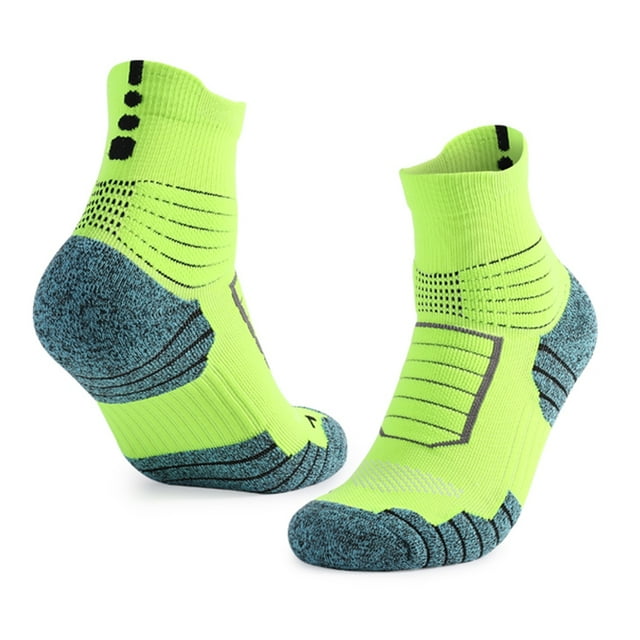 Graflsoa Mid-Cut Basketball Socks in Fluorescent Green - Size M34-39, Breathable & Non-Slip Polyester Blend