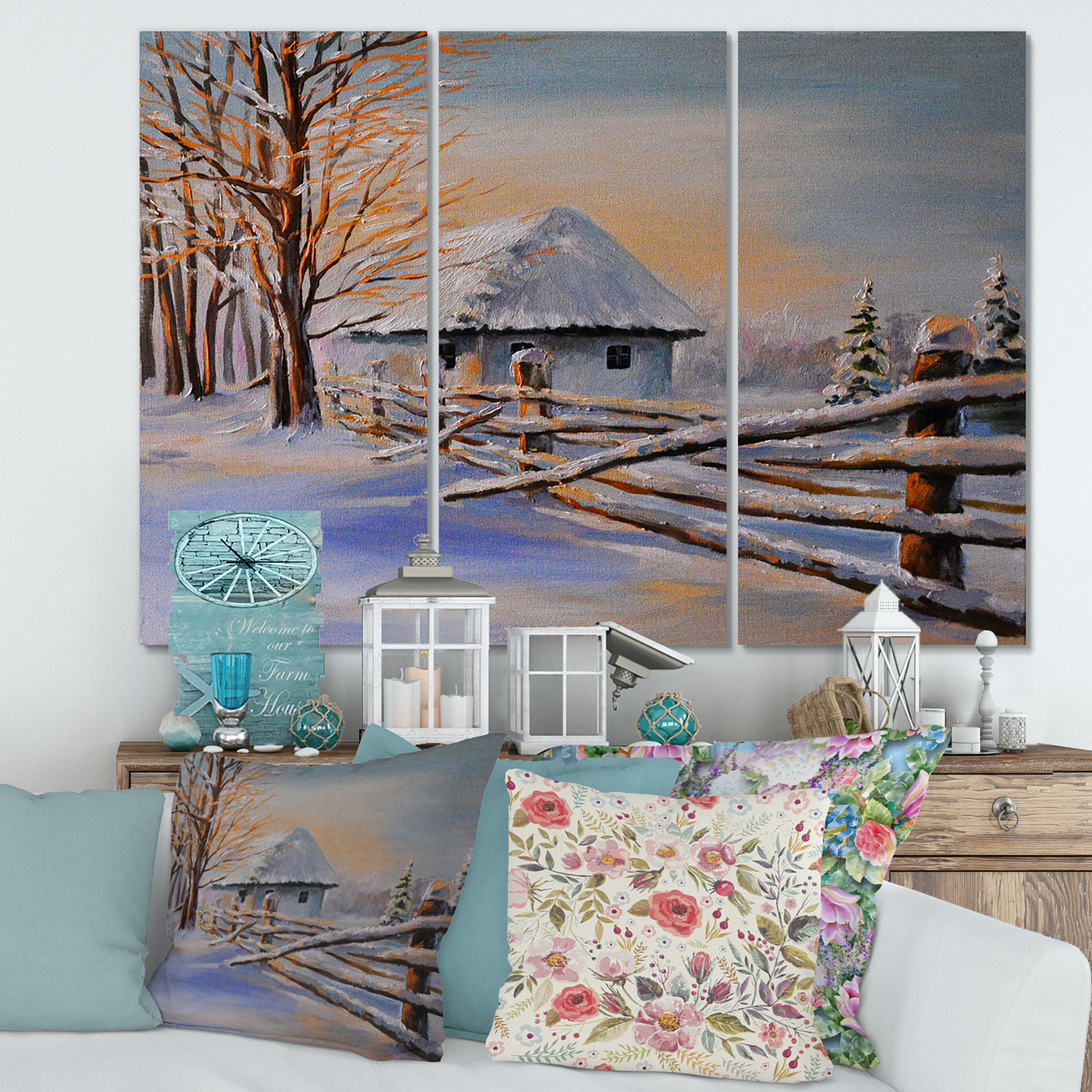 Designart ' Traditional Cottage Covered With Snow In Winter II ' Traditional Canvas Wall Art Print