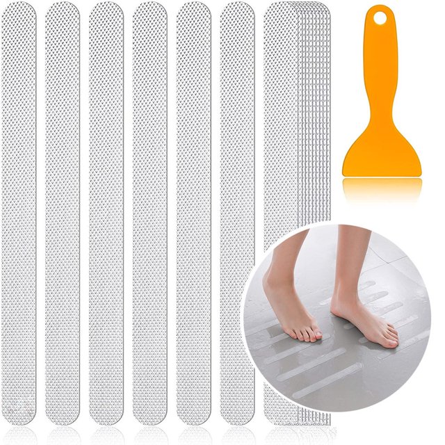 Pegatinas antideslizantes para ducha, 24 hojas, tiras de seguridad para bañera, tiras adhesivas florales, raspador Premium para escaleras de bañera y ducha