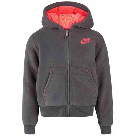 Nike Girls Gray & Pink Sherpa Lined Zip Front Hoodie Sweatshirt Jacket XS (4)