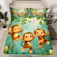 thumbnail image 2 of Feelyou Kawaii Monkey Animal Twin Sheet Sets, Green Leaf Plant Bedding, 3 Pieces, 2 of 7