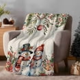 thumbnail image 2 of Winter Snowman Flannel Blanket for Bed,Travel and Camping, Christmas Gift Leaves Flower Snow Ball Vintage Linen Super Soft Cozy Blanket for All Seasons 40"x50", 2 of 9