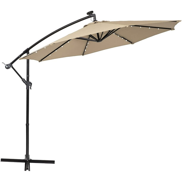 Mf Studio 10ft Offset Hanging Umbrella With 32 Pcs Led Lights Solar Powered Patio Umbrella With Crossbase 8 Ribs Beige Walmart Com Walmart Com