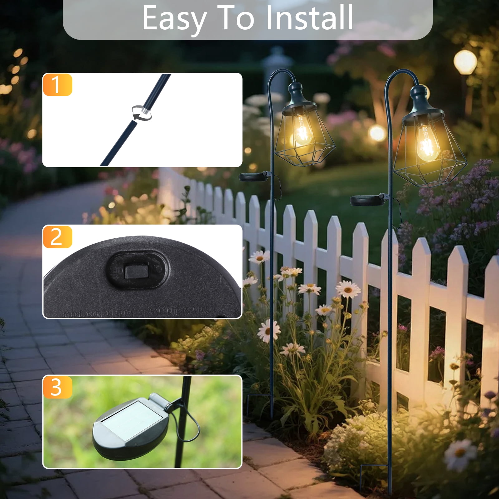 2PCS Dark Blue Outdoor Solar Post Lights Dusk to Dawn Solar Lamp Posts, Waterproof Floor Lamps, Warm White Pole Lights for Patio Auto Sensor LED for Yard Pathway Decor