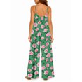thumbnail image 3 of Women'S Green Pink Flowers Jumpsuits Sleeveless Spaghetti Strap Loose Baggy Wide Leg Overalls Romper, 3 of 7