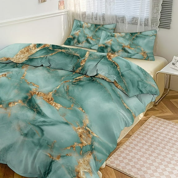 Colorful Marble Green Gilding (64) Bedding Set Couple Bedclothes Pillowcase Customized Home Textiles Bed Set for Bedroom Decoration
