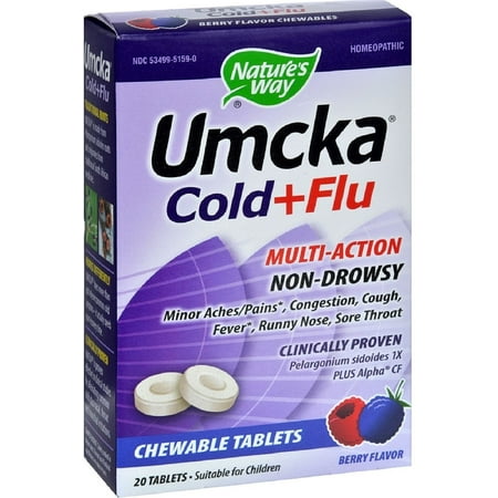 Nature's Way Umcka Cold+Flu Multi-Action Chewable Tablets, Berry 20 ea (Pack of 4)