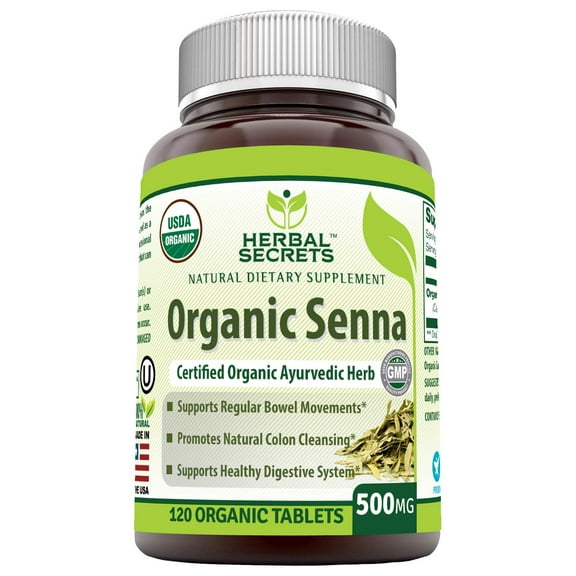 Herbal Secrets Organic Senna 500 Mg 120 Organic Tablets (Non-GMO) - Supports Healthy Weight Management, Regular Bowel Movement, Promotes Natural Colon Cleansing*