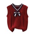 thumbnail image 2 of NAISIBABY Girls Vest Sweater, Sleeveless V Neck Solid Color Bow Pullover Soft Knitted Sweater Wine 8-9T, 2 of 3