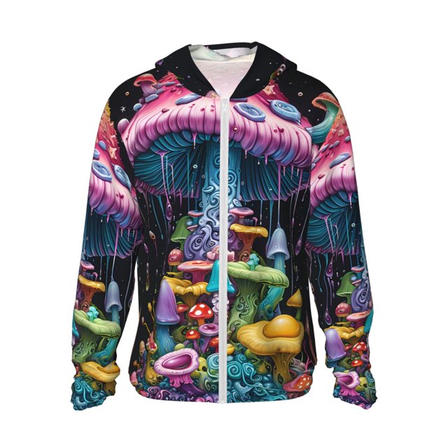 Vsdgher Sweat à Capuche Imprimé Champignon Coloré pour Hommes Femmes, Manches Longues Protection Solaire Pêche pour Course Natation-3TG