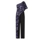 thumbnail image 3 of Gibobby pantalones siameses de pierna ancha Pantalones de mujer de manga corta con hombros inclinados estampados(Negro， S), 3 of 5