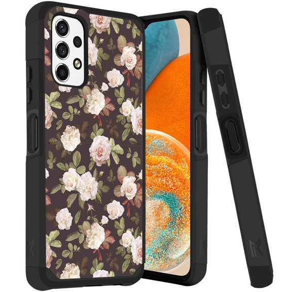 ANJ  Rugged Dual Layered Shockproof Slim Hybrid Case   Tempered Glass Cover Compatible with Samsung Galaxy A23 5G - Classic Roses