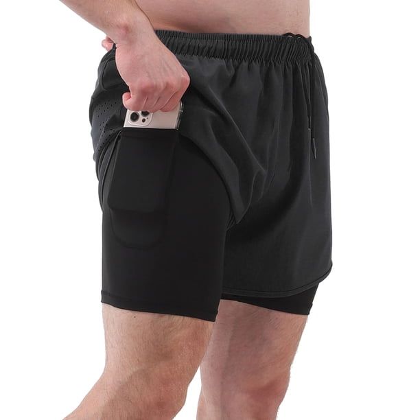 Pantalones cortos de hombre Pantalones cortos deportivos para hombres con forro 2 en 1 con bolsillos Pantalones cortos de secado rápido para correr Ciclismo Fitness Irfora Pantalones cortos de hombre