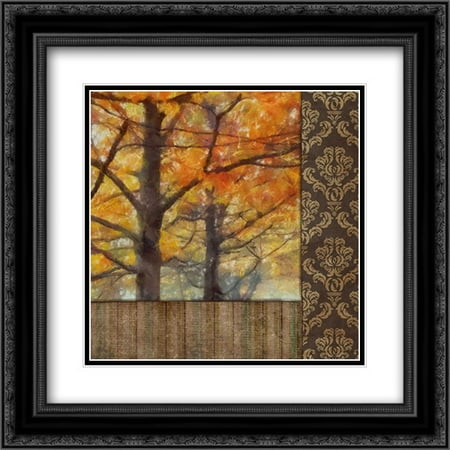 206 Matt - AMBER DAMASK TREE II 2x Matted 20x20 Black Ornate Framed Art Print by Greene, Taylor