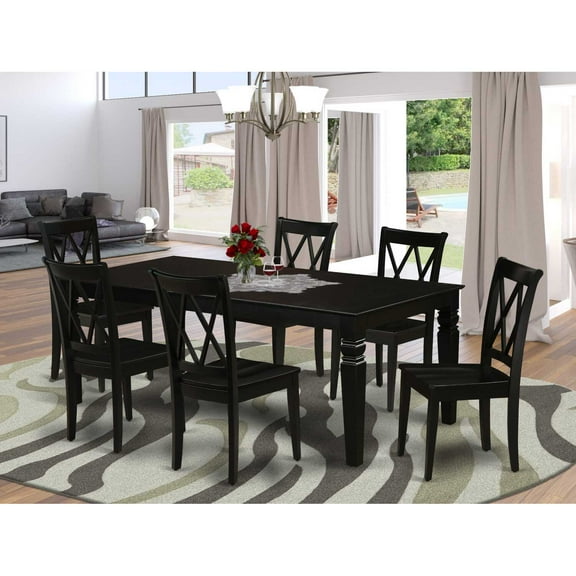 East West Furniture Dining Room Set Black, LGCL7-BLK-W