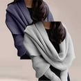 thumbnail image 2 of Bovemsi Shawl Wraps for Women Utrum Knitted Cable Wrap Cropped Sweater Scarf With Sleeves Sheer Poncho Shawl, 2 of 5