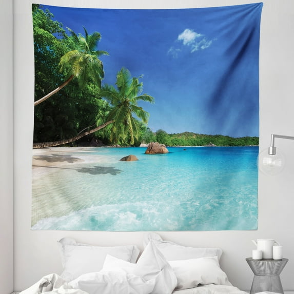 Island Tapestry, Sunny Horizon Skyline Water Isolated Beach at Prislin Island, Fabric Wall Hanging Decor for Bedroom Living Room Dorm, 5 Sizes, Turquoise Green Blue, by Ambesonne