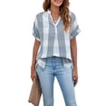 thumbnail image 4 of SAYOO , camisetas de manga corta para mujer, Color sólido/estampado, verano, cuello en V, blusas casuales sueltas, blusa, ropa de calle SAYOO Moda, 4 of 9
