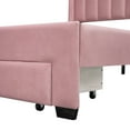thumbnail image 6 of Leumius Queen Size Platform Bed with A Storage Drawer,Velvet Upholstered Bed Frame with Wingback Vertical Channel Tufted Headboard,Pink, 6 of 8