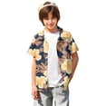 thumbnail image 3 of Abcomgle Hawaiian Shirt for Boys Size 7/8 Button Down Short Sleeve Boys Vacation Shirts Cartoon Floral Print Vacation Hawaiian Clothes for Boys,Navy,10-11Years, 3 of 5