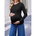 thumbnail image 4 of Weardear 3 Pack Maternity Shirts Ruched Side Long Sleeve Pregnancy Basic T-Shirt Casual Round Neck Pregnant Tops, 4 of 6