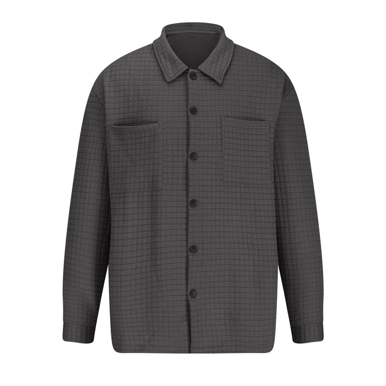 Men's Quilted Shirt Jacket - Casual Long Sleeve Snap Button Diamond Stitch Jacket With Pockets