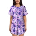 thumbnail image 1 of Fotbe Violet Conjunto de Pijama Estampado para Mujer, 2 Piezas, Ropa de Dormir con Camiseta de Manga Corta y Shorts Suaves-Medium, 1 of 6