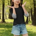 thumbnail image 4 of SERTG Children Casual T Shirts Kids Loose Soft Soid Color Block Crew Neck Tunic Tops 3/4 Sleeve Tees Spring Fall Blouses for 4-15 Years(Black,7 Years), 4 of 7