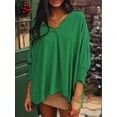 thumbnail image 4 of Women Blouses Dressy Casual V Neck 3/4 Length Sleeve Womens Tops with Smocked Cuffs Green L, 4 of 7