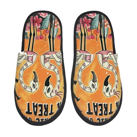 

Fuzoiu Halloween Flamingos Print Unisex Furry Slippers Plush Indoor Shoes Trendy House Slippers Anti-Skid EVA Sole House Shoes for Home Office and Travel -Medium