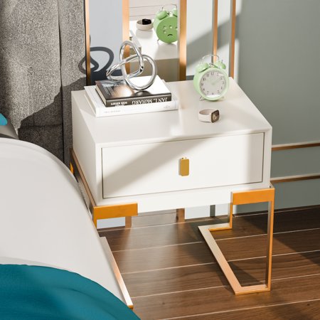 Nightstand Bedside Table with Drawer Small Side Table Modern White Night Stand Tall End Table for Bedroom Living Room