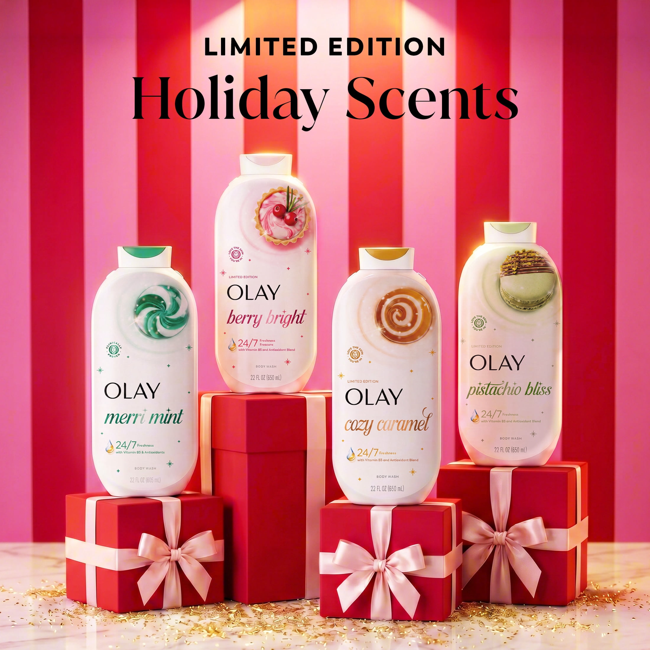 Olay Cozy Caramel Body Wash with Vitamin B3 and Antioxidant Blend, 24/7 Freshness, Limited Edition, 22 fl oz