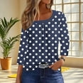 thumbnail image 2 of CYMMPU Women's Casual Floral Printed 3/4 Length Sleeve Trendy Tunic Tops Basic Tees Summer Fall Business Work Blouses Pleated Slanted Neck Shirts 2025 Clothes Navy XXXL, 2 of 7