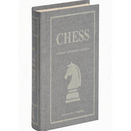 Vintage-Style Chess Set with Wooden Pieces Full-Size Folding Board and Linen-Wrapped Book Box with Integrated Storage