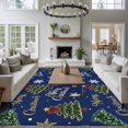 thumbnail image 3 of 5'x7' Area Rugs for Living Room Bedroom, Blue Christmas Washable Rug Carpet Runner Indoor Outdoor, Winter Pine Tree Gold White Snowflakes Non Slip Floor Mats Area Rug for Kitchen, Nursery, 3 of 8