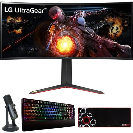 LG 34GP950G-B 34" UltraGear QHD (3440 x 1440) Nano IPS Curved Gaming Monitor Bundle with Deco Gear Mechanical Gaming Keyboard, PC Microphone for Gaming and Gaming Mouse Pad