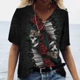thumbnail image 1 of Camiseta Vintage con estampado 3D de calavera para mujer, blusas con cuello en V, Jersey informal de manga corta, Tops de gran tamaño, ropa Harajuku, camisetas de verano, 1 of 4