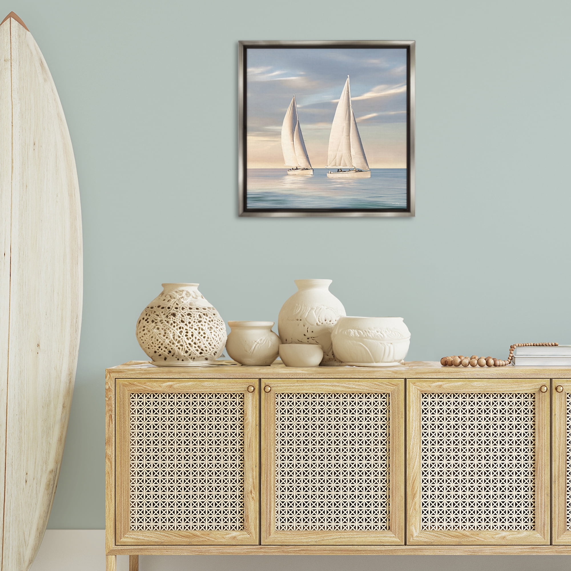 Stupell Industries Two Mighty Sailboats Transportation Painting Gray Floater Framed Canvas Art Print Wall Art, 25 x 25